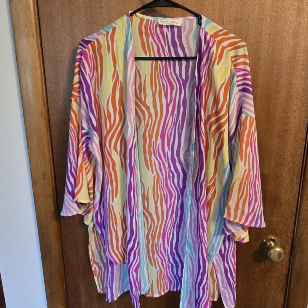 Peach Love Bell Sleeves Kimono Cover Up Animal Stripe Size Med- Fits S-XL